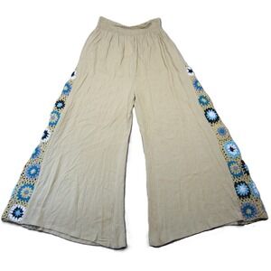 Granny Square Palazzo Pants L/XL Crochet Wide Leg Elastic Waist Boho Hippie NEW